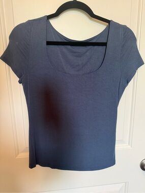 Final Touch Scoop Neck Short Sleeve Top - Slate Blue